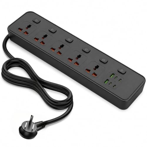 11-in-1 Universal Power Strip with Individual Switches 6FT Flat Plug Cord