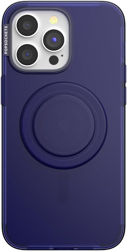 PopSockets iPhone 15 Pro Max Phone Case with MagSafe, Wireless Charging Compatible, Navy Blue - Opalescent Clear