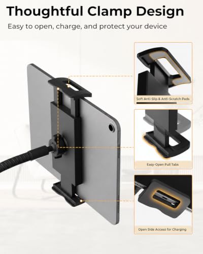 Tablet Floor Stand with Heavy Base Height Adjustable Gooseneck Tablet Holder for 4.7-13" Devices Compatible with iPad/Samsung Galaxy Tab/Kindle/Phones/Switch Overhead Bed Phone Stand with Cable Ties