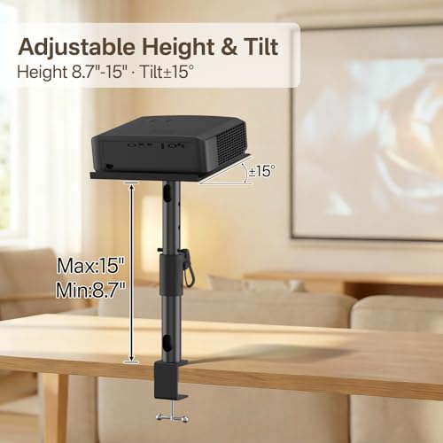 Height/Tilt/Swivel Adjustable Desktop Projector Stand Table for Aurzen Nebula XGIMI VANKYO Jinhoo AuKing Epson and Most Projectors - Desk Projector Stand Clamp on Desktop Wr Headphone Holder, Single
