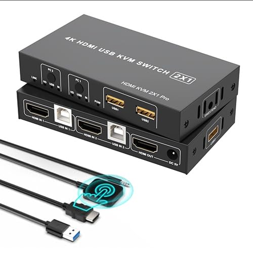 4K@60Hz HDMI KVM Switch 1 Monitor 2 Computers