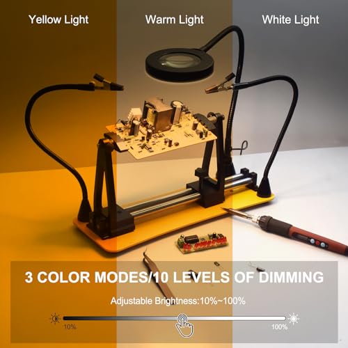Magnetic Helping Hands Soldering Station, Adjustable 360° Flipping with 3x Magnifying Glass 2 Flexible Gooseneck Arms, Circuit Board Holder for Clamping PCB, Soldering, Desoldering and Repair
