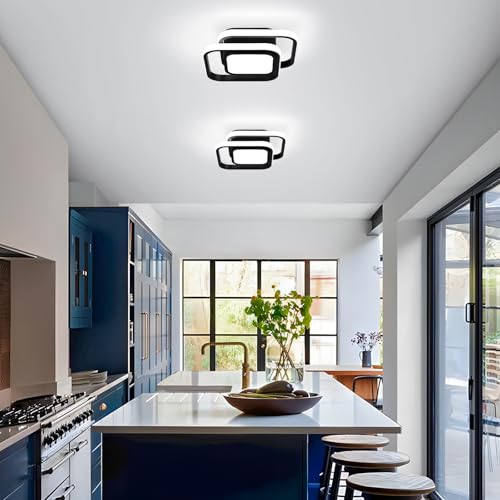 CANEOE Small Ceiling Light 36W Square Modern LED Ceiling Lamp Cool White 6000K Hallway Lighting Fixtures for Bedroom Kitchen Study Hallway Small Asile Lamp Corridor Lights (Black)
