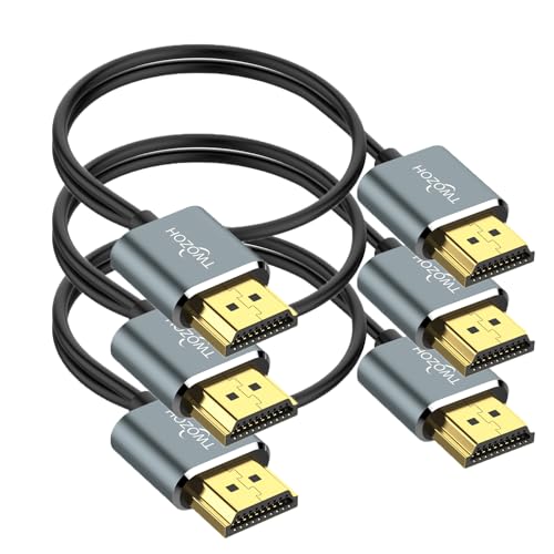 Twozoh Slim 4K HDMI Cable 1.6FT 3 Pack, Ultra Thin & Flexible Skinny HDMI to HDMI 2.0 Cord Support 4K/60HZ 18gbps Laptop, Monitor, PS5, PS4, Xbox One, Fire TV