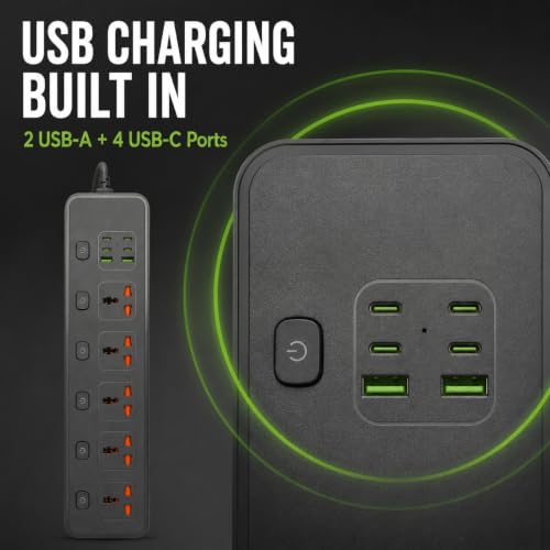 11-in-1 Universal Power Strip with Individual Switches 6FT Flat Plug Cord
