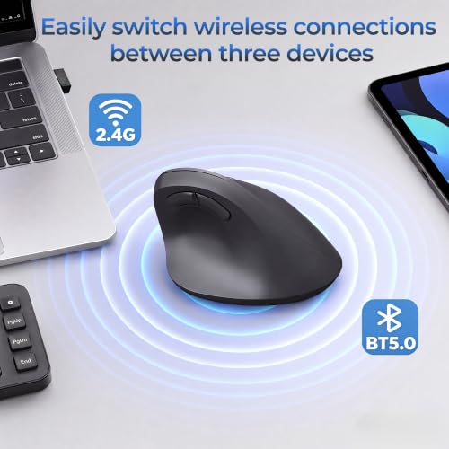 MOKURU Wireless Ergonomic Mouse, Supporting Bluetooth/2.4G Connection, Featuring 4 Buttons, Adjustable DPI Settings of 1000/1600/2400, Compatible with Windows/macOS, Laptops, Desktop Computers (Black) - Image 6