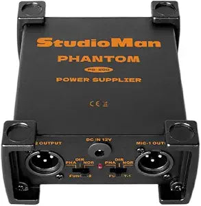 StudioMan PS200 Professional 2-Channel Phantom Power Supply, Black, Dual XLR Input/Output, 12V/24V/48V Switchable Power