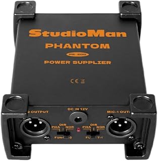 StudioMan PS200 Professional 2-Channel Phantom Power Supply, Black, Dual XLR Input/Output, 12V/24V/48V Switchable Power - Image 1