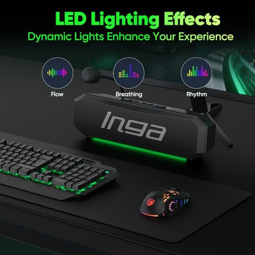 INGA Computer Speakers with Mic, Game & Music Modes, USB Soundbar for PC