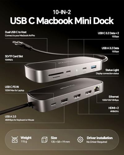 MacBook Pro Docking Station Dual Monitor 4K@60Hz for | USB Hubs - Image 4