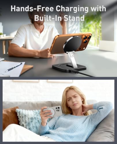 Magnetic Wireless Charger, [2 Pack] 15W Foldable Fast Charging Stand