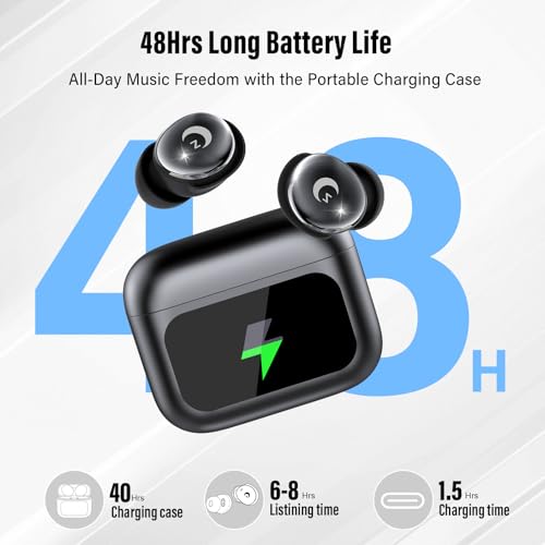 2026 Sleep Earbuds Bluetooth 5.4 in Ear Smart Touch Screen Ear Buds, 48H Playtime Mini Sleep Headphones Small Design for Side Sleepers, 5 EQ Modes, Crystal-Clear Calls, IPX7 Waterproof Earphones Black