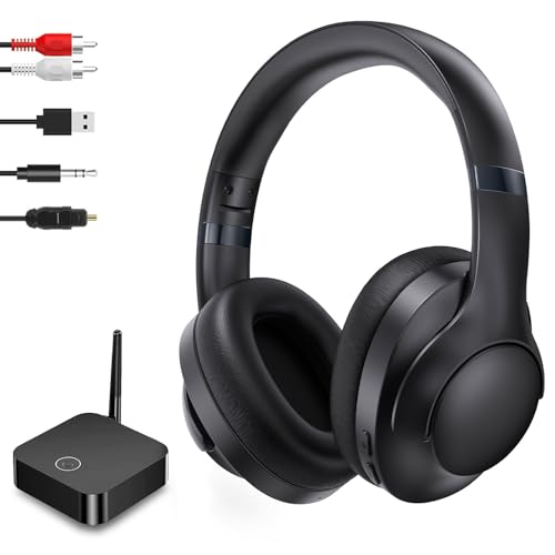 TV Headphones Wireless with Transmitter for Seniors,Optical,RCA,AUX,USB, BK