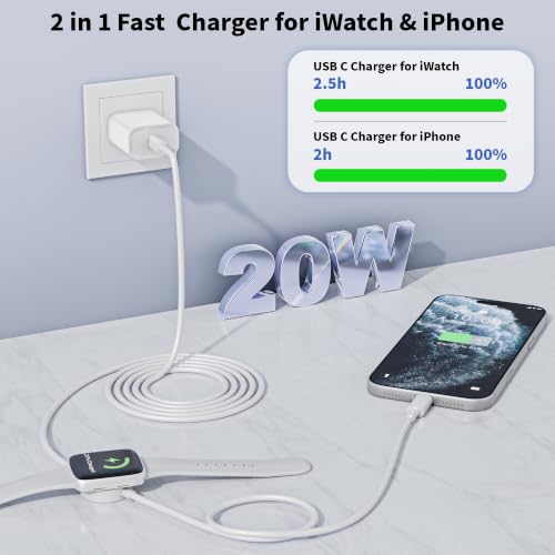 USB C Fast Charger for Apple Watch, 2 in 1 iPhone and iWatch Charger Cable