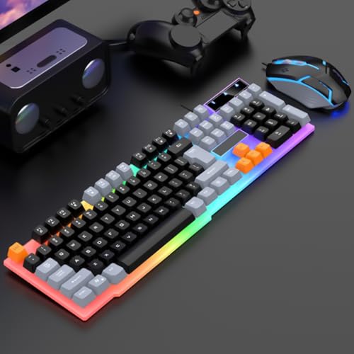 104 Keys= Gaming Keyboard and Mouse Combo with LED Backlit Quiet Computer Keyboard PC Keyboard USB Corded Keyboard