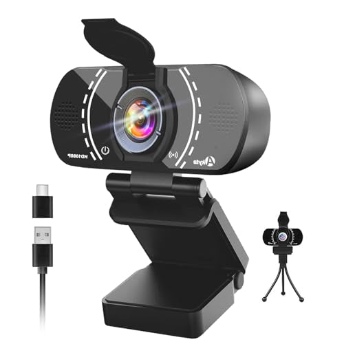 Akyta 1080P PC Webcam, Plug and Play USB C Camera with Microphone/Privacy Cover/Stand/Adapter & Wide Angle 110°, Web Camera for Desktop Computer PC Mac Video Calling/Zoom Conference