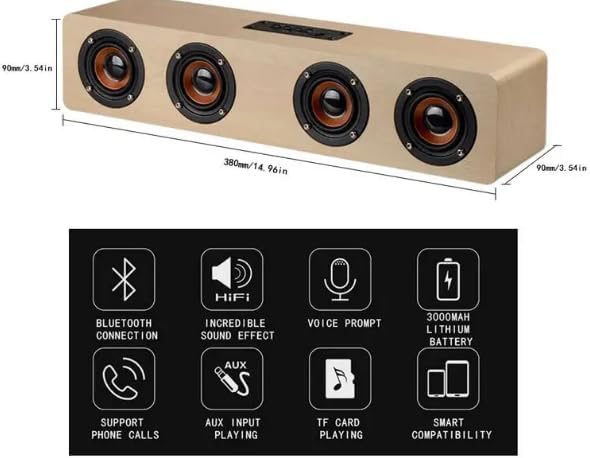 12W Professional Stereo Home Theater Wireless Wooden Speaker Natural Wooded Material 3D Stereo Wireless HiFi 4 Speakers Rechargeable Bass Effect Sound Bar for PC TV Mobile