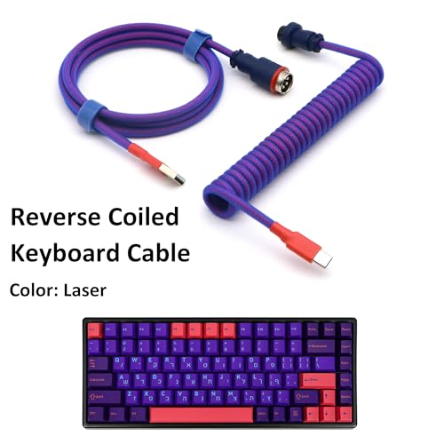 Reverse Coiled USB-C Keyboard Cable, Double-Sleeved Mechanical Keyboard Cable with Detachable Metal Aviator, 5FT USB-C to USB-A (Laser) - Image 3