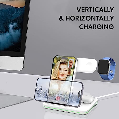 3-in-1 Wireless Charging Station Dock, 24W Fast Qi Charger for iPhone 17/16/15/14/13/12/11/X, Samsung, Huawei, Xiaomi, Android Phones, Apple Watch 10/9/8/7/6, and AirPods 3/2/1