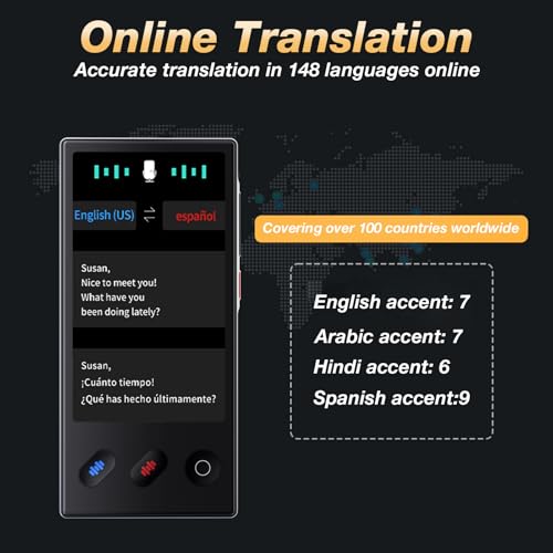Language Translator Device 2025, AI & ChatGPT & No WiFi Needed, Real-Time Two Way Voice/Photo Translation, 148+ Languages Offline/Online, Portable for Business, Learning & Global Travel