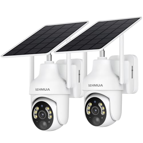 SEHMUA 2K Solar Security Cameras Wireless Outdoor, 2 Pack 360° View Pan/Tilt WiFi Security Camera Outside with Color Night Vision,Easy to Install, PIR Alarm, 2-Way Audio - Image 2