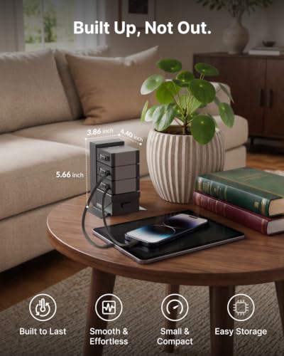 Gitryin Tower Charging Station for Nightstand, 120W Retractable Charger