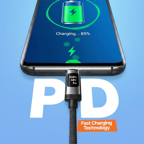 FASTER D8 USB-C to USB-C Cable, 240W, OLED Power Display, 3.9ft