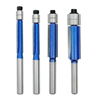 4Pcs Top Double Bearing Flush Trimming Router Bits Set, 1/4 Inch Shank Bottom Bearing Straight Flush Trim Router Bits Set for Woodworking,1/4", 5/16", 3/8", 1/2" Cutting Diameter