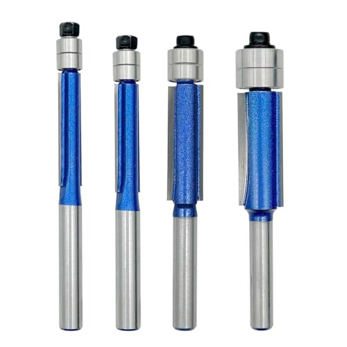 4Pcs Top Double Bearing Flush Trimming Router Bits Set, 1/4 Inch Shank Bottom Bearing Straight Flush Trim Router Bits Set for Woodworking,1/4", 5/16", 3/8", 1/2" Cutting Diameter