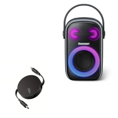 BoxWave Cable Compatible with Tronsmart Halo 100 Portable Party Speaker - PD miniSync (240W), Retractable PD 240W Portable USB Type-C Cable - Jet Black