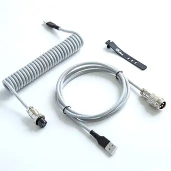 GUNMJO Pro Custom Premium Coiled USB C Cable for Gaming Keyboard, Double-Sleeved Mechanical Keyboard Cable with Detachable Metal Aviator, 1.5M USB-C to USB-A, Marble Gray Color - Image 1
