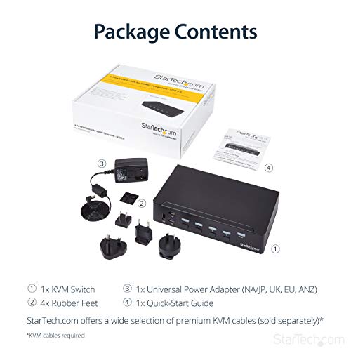 StarTech 4-Port HDMI KVM Switch, Full 1080p, USB 3.0 Hub, 3.5mm Audio, TAA