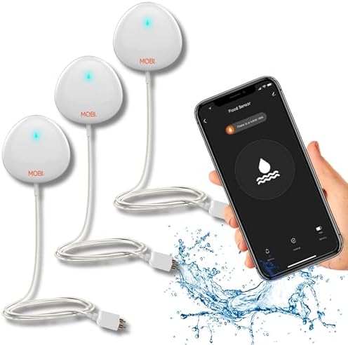 MOBI Smart Home 2.4GHz WiFi Water Leak Sensor, Water Sensor, Water Detector Alarm, Water Leak & Flood Detector, Smart Notification App, Expand with Cameras & Smart Home Devices (3-Pack)