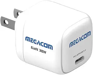 Megacom Gan Charger 30W USB-C Power Adapter, Foldable PD3.0/PPS/QC3.0 Fast Wall Charger Compatible with Smartphones, Tablets, and All USB Type-C Devices (White)