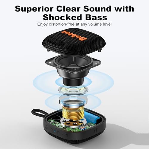 Bobtot Portable Bluetooth Speaker, IPX7 Waterproof, TWS Pairing, Black