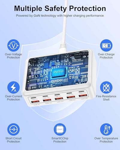 USB C Charger Station for Multiple Devices, 10-Port USBC Charging Hub