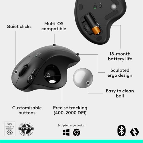 Logitech Ergo M575S Wireless Bluetooth Trackball Mouse - Black Silver Ball