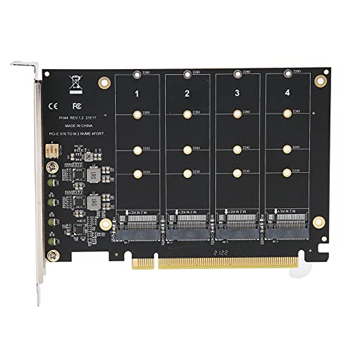 M.2 PCIe Adapter, 4 Port M.2 NVMe SSD to PCIE X16 M Key Hard Drive Converter Reader Expansion Card