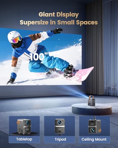 Smart Mini Projector with WiFi and Bluetooth【Compatible with Netflix/Portable/4K Supported】Dolby Audio,Auto Keystone & Electric Focus Outdoor Movie Projectors,WiMiUS Native 1080P HD Proyector