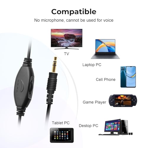 Long Cord TV Headphones for Seniors with Volume Control