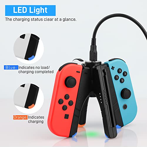 GLDRAM 4 in 1 Joypads Charger Grip for Nintendo Switch & Switch OLED Accessories, Switch Controller Charging Dock Converts to Grip, Charger Dock Stand with LED Indicator and Charging Cable
