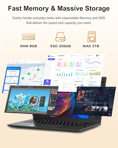 BLUEING 2026 Laptop Computer, 8GB RAM 256GB SSD, Pentium Process (Beat Celeron, Up to 3.4GHz), 15.6 Inch Laptop, Type-C, HDMI, USB3.2, BT5.2, WiFi 5, Portable Thin Lap Top for Student Business Work