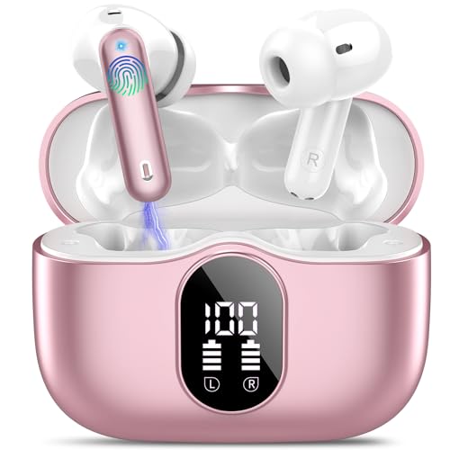 Wireless Earbuds, Bluetooth 5.4 Headphones Bass Stereo/ENC Mic, Pink Gold
