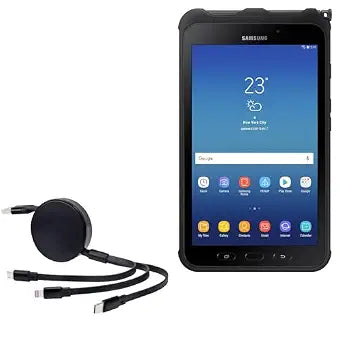 BoxWave Cable Compatible with Samsung Galaxy Tab Active 2 Wi-Fi - AllCharge PD miniSync (100W), Retractable High-Speed Charging Portable USB Cable - Jet Black
