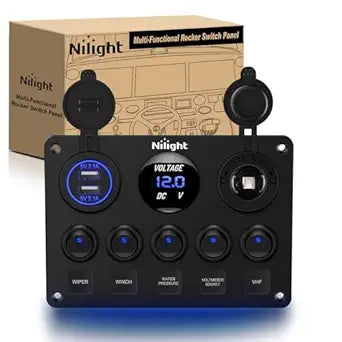 Nilight 5 Gang Multi-Function Rocker Switch Panel On Off Toggle Blue