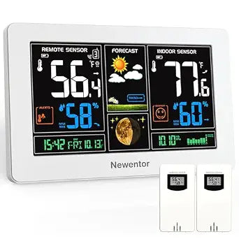 Newentor Weather Station Wireless Indoor Outdoor Thermometer,White,2Sensor