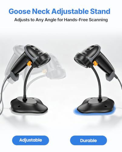 Eyoyo Handheld USB Wired 2D Barcode Scanner with Gooseneck Stand for POS