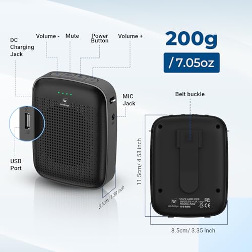 15W Wireless Voice Amplifier with Bluetooth Headset Microphone for Teachers