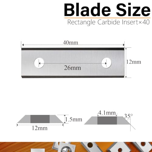 40mm Square Carbide Inserts Blades Cutters Replaceable Knives 40×12×1.5mm-35° for Flush Trim Router Bit or Woodworking Spiral/Helical Planer Cutter Head 10pcs