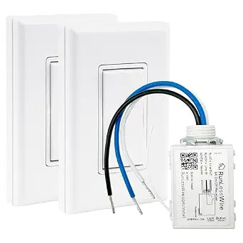 RunLessWire 3-Way Wireless Light Switch Kit, 2 Switches, White